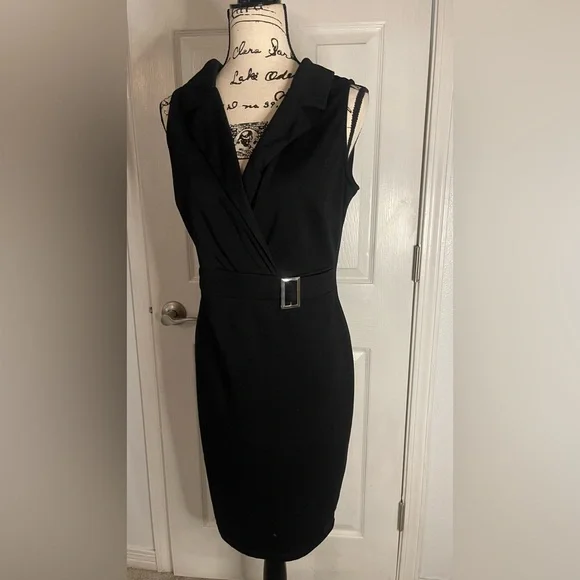 Elegant Black Sleeveless Dress with silver waist buckle size XL - Picture 7 of 14